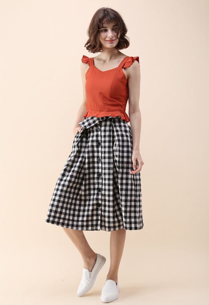 Easygoing Gingham Midi Skirt in Black