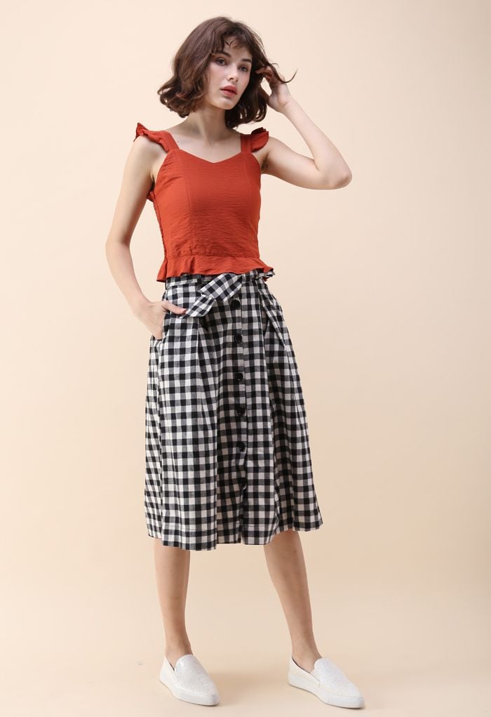 Easygoing Gingham Midi Skirt in Black