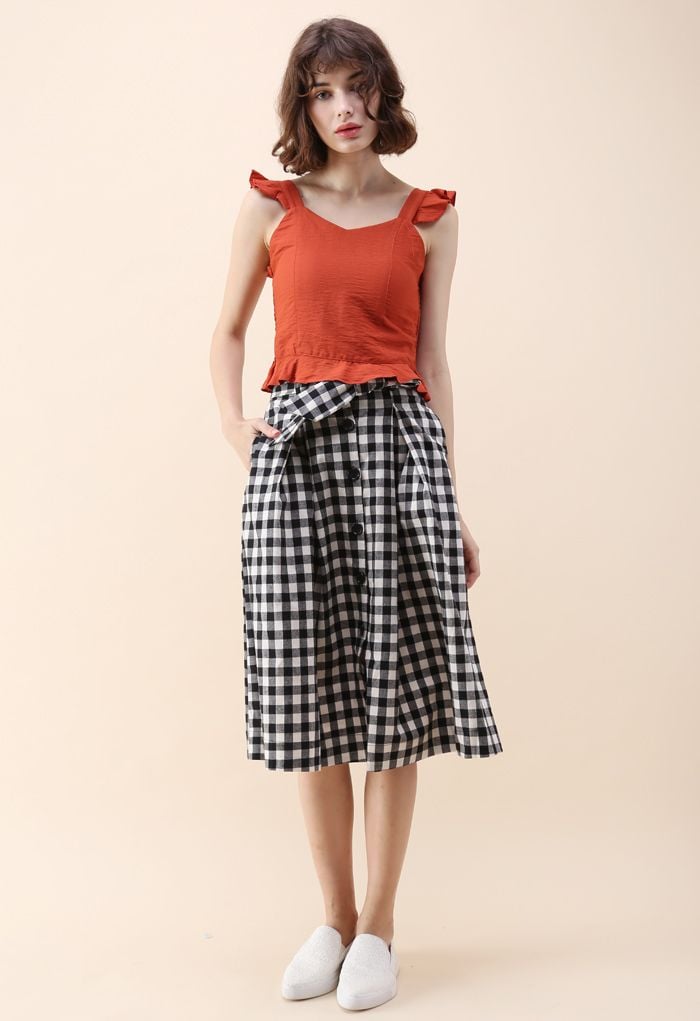 Easygoing Gingham Midi Skirt in Black