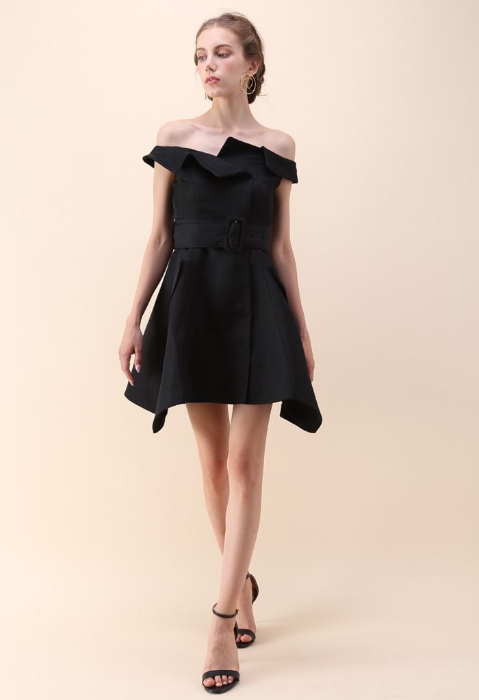 Asymmetric Beauty Off-Shoulder Dress in Black