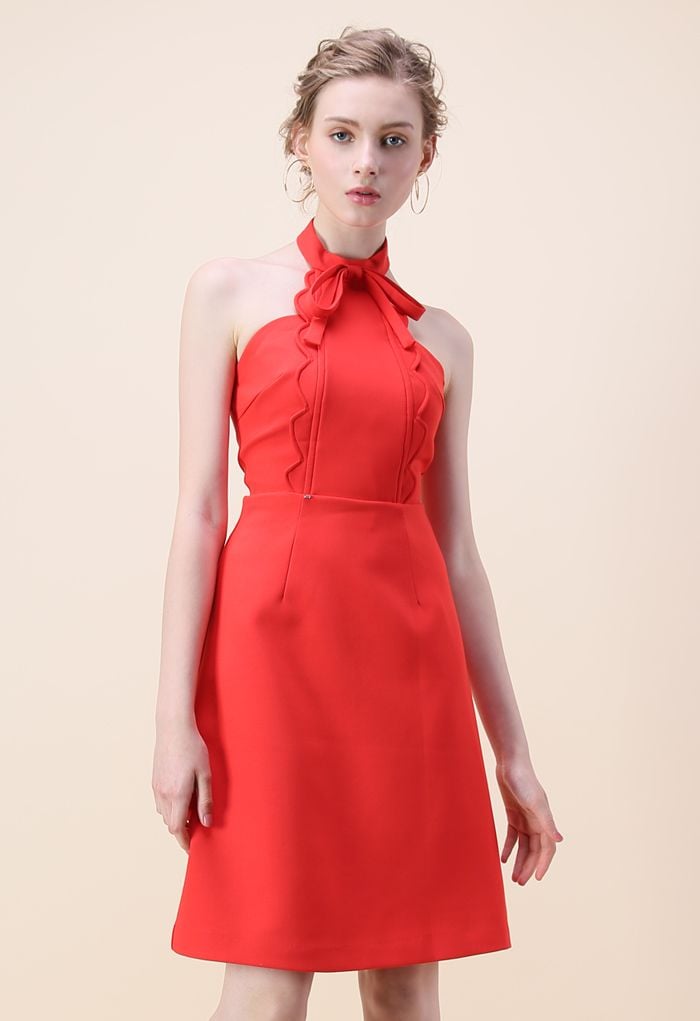 Latest Infatuation Halter Neck Dress in Red