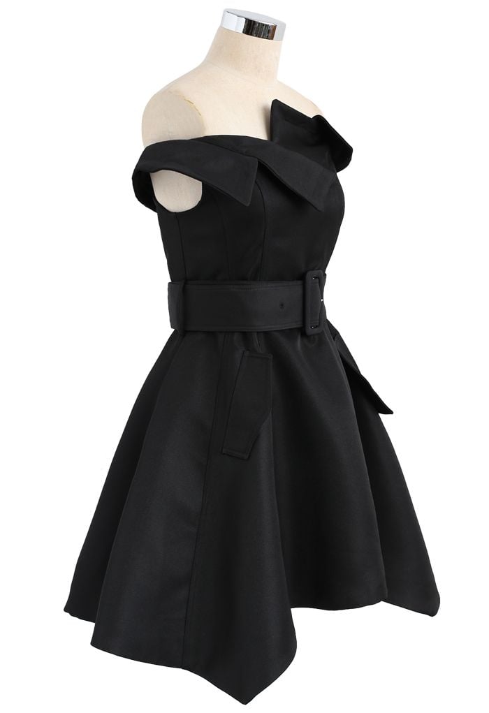 Asymmetric Beauty Off-Shoulder Dress in Black