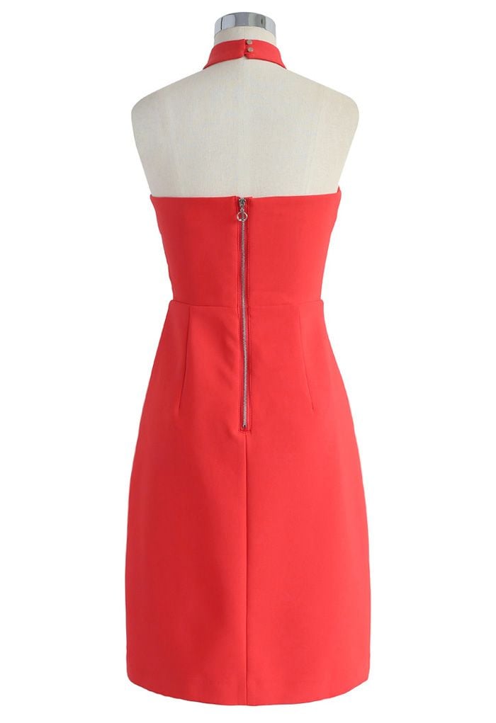 Latest Infatuation Halter Neck Dress in Red