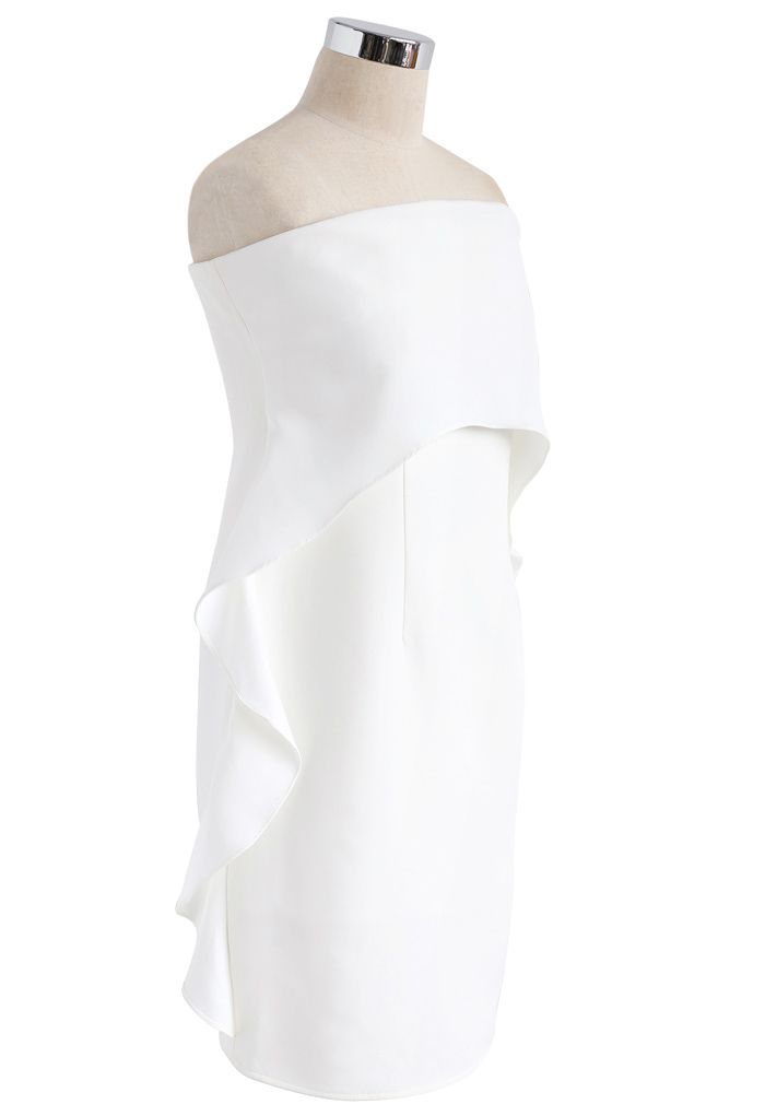 Simplified Elegance Ruffle Strapless Dress in White