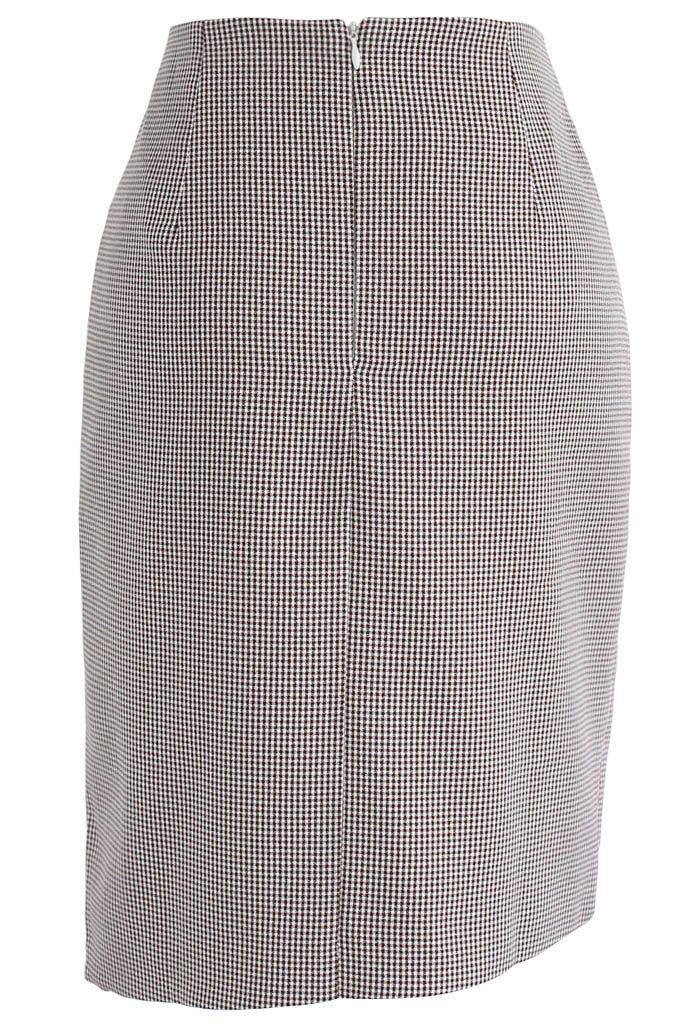 Asymmetric Refinement Flap Pencil Skirt in Wine Gingham