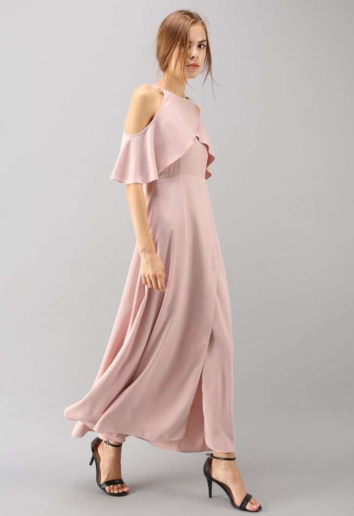 Sylphlike Pink Cold-Shoulder Maxi Dress - Retro, Indie and Unique Fashion