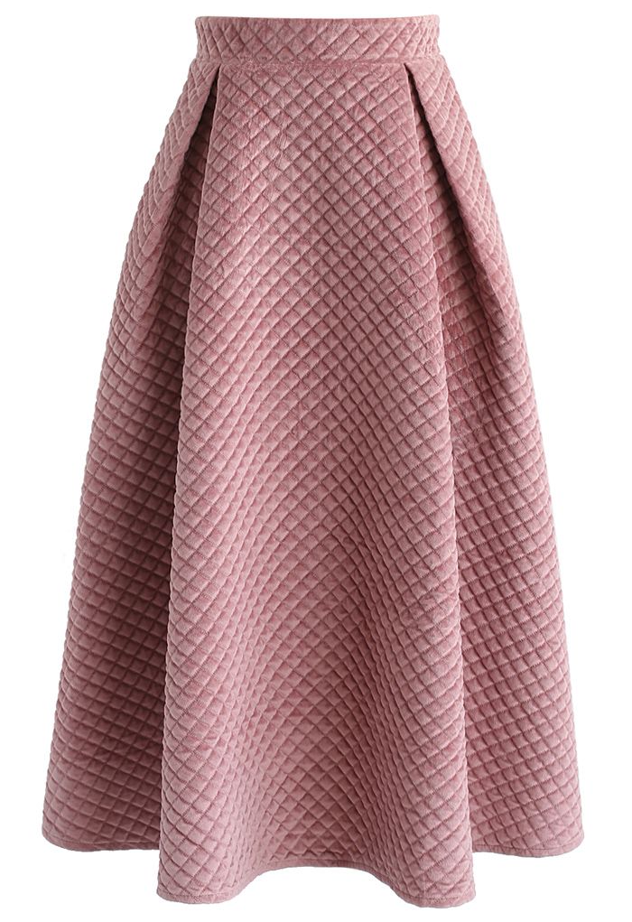 Fancy Sheen Quilted Velvet Skirt in Pink