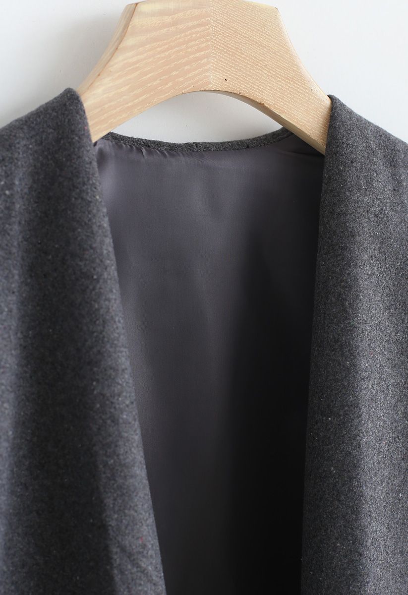 Free Myself Open Front Wool-Blend Coat in Grey