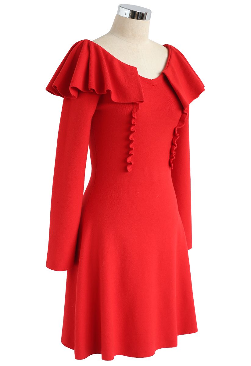Forever Your Girl Ruffle Knit Dress in Red