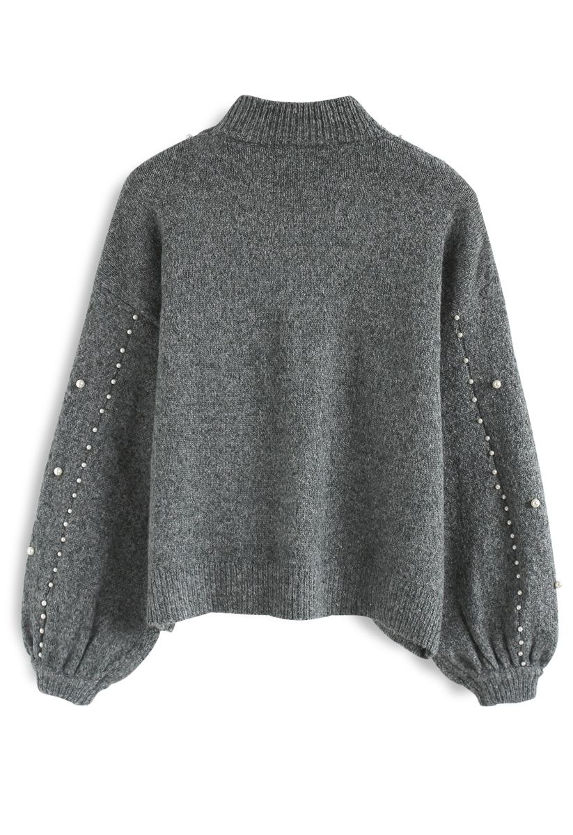 Radiant Pearls Knit Sweater in Grey