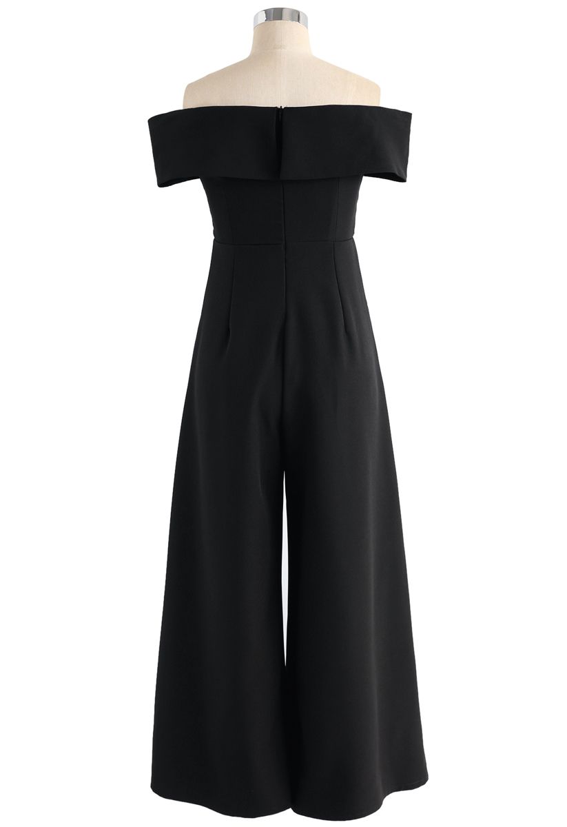 Eternal Sweet Cross Breast Off-Shoulder Jumpsuit in Black 