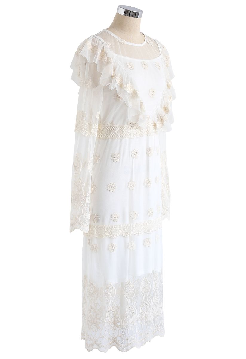 Dreamlike Romance Crochet Mesh Dress in Ivory 