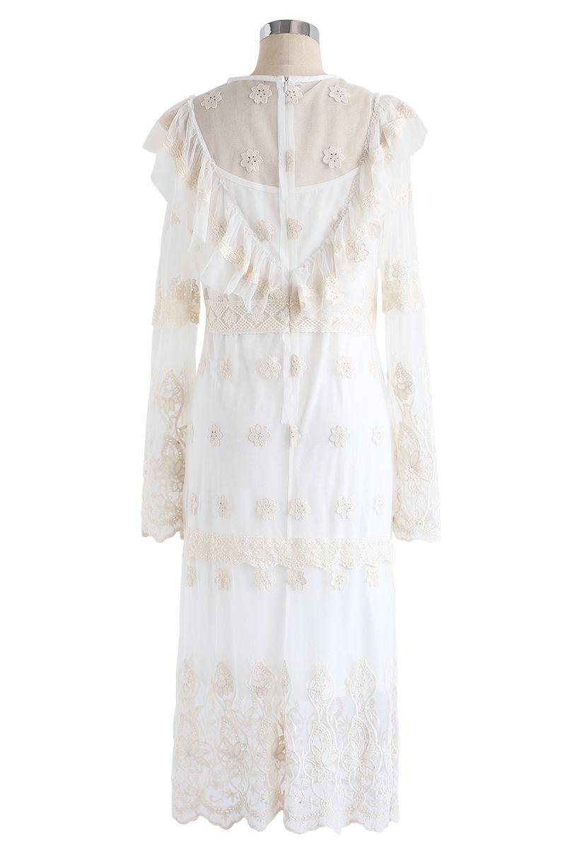 Dreamlike Romance Crochet Mesh Dress in Ivory 