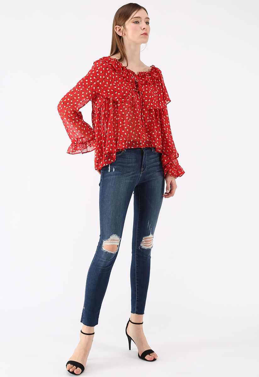 Passionate Peaches Chiffon Dolly Top in Red