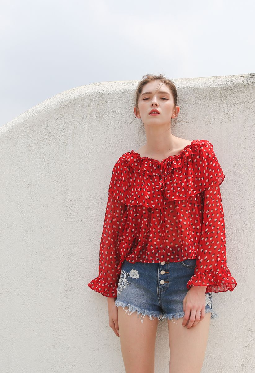 Passionate Peaches Chiffon Dolly Top in Red
