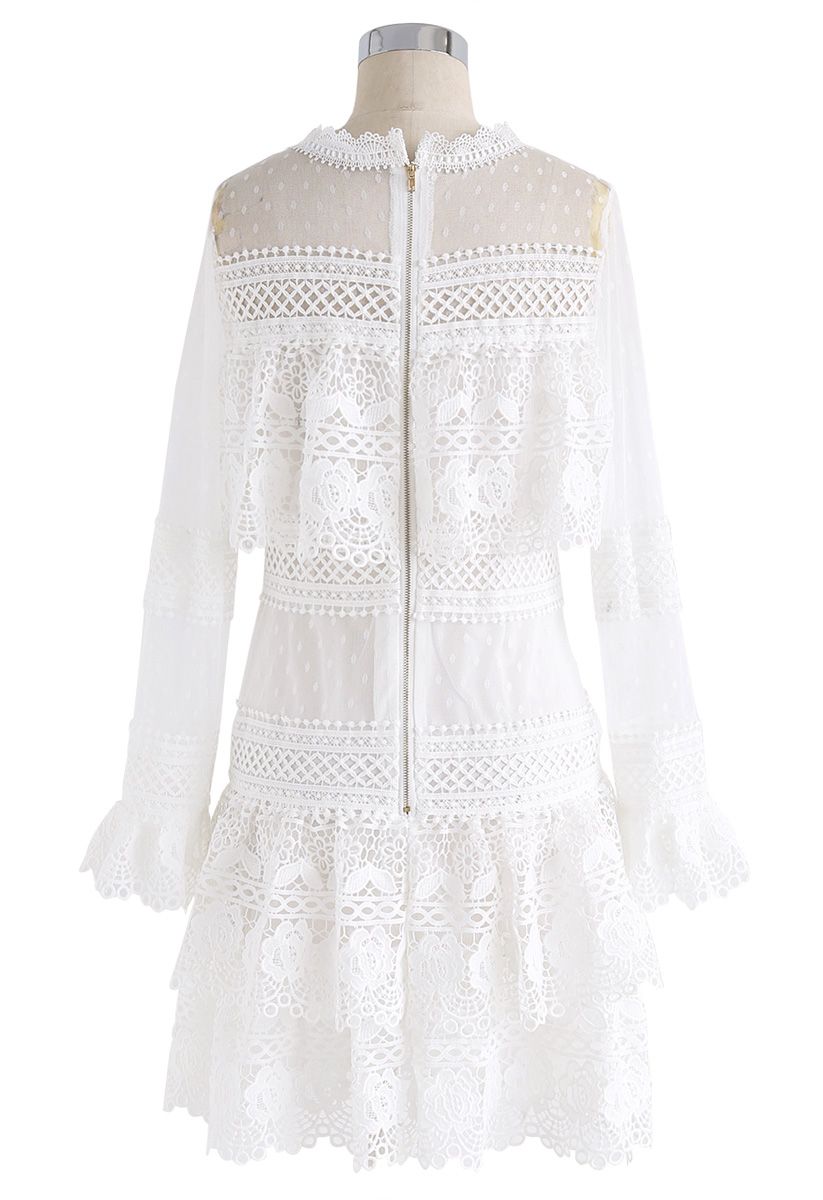 Sweet Destiny Tiered Crochet Mesh Dress in White