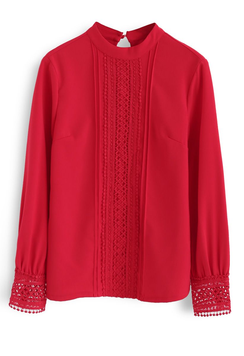 Understated Crochet Top in Red