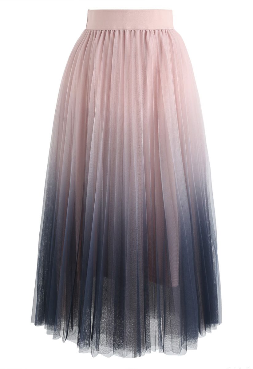 Cherished Memories Gradient Pleated Tulle Skirt in Pink