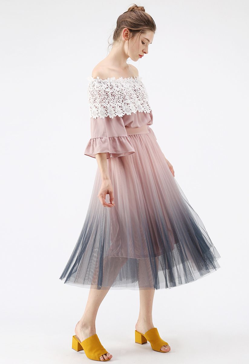 Cherished Memories Gradient Pleated Tulle Skirt in Pink