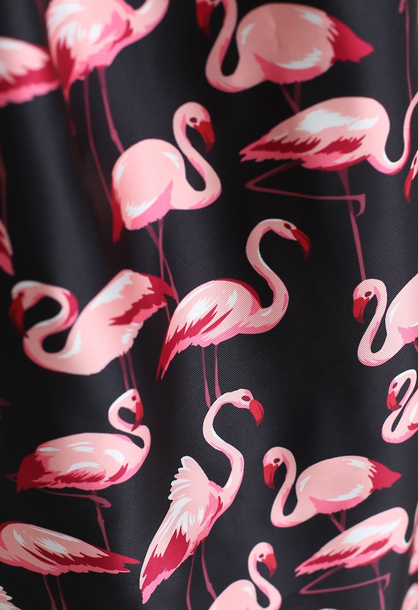 Pink Flamingo Printed Midi Skirt in Black