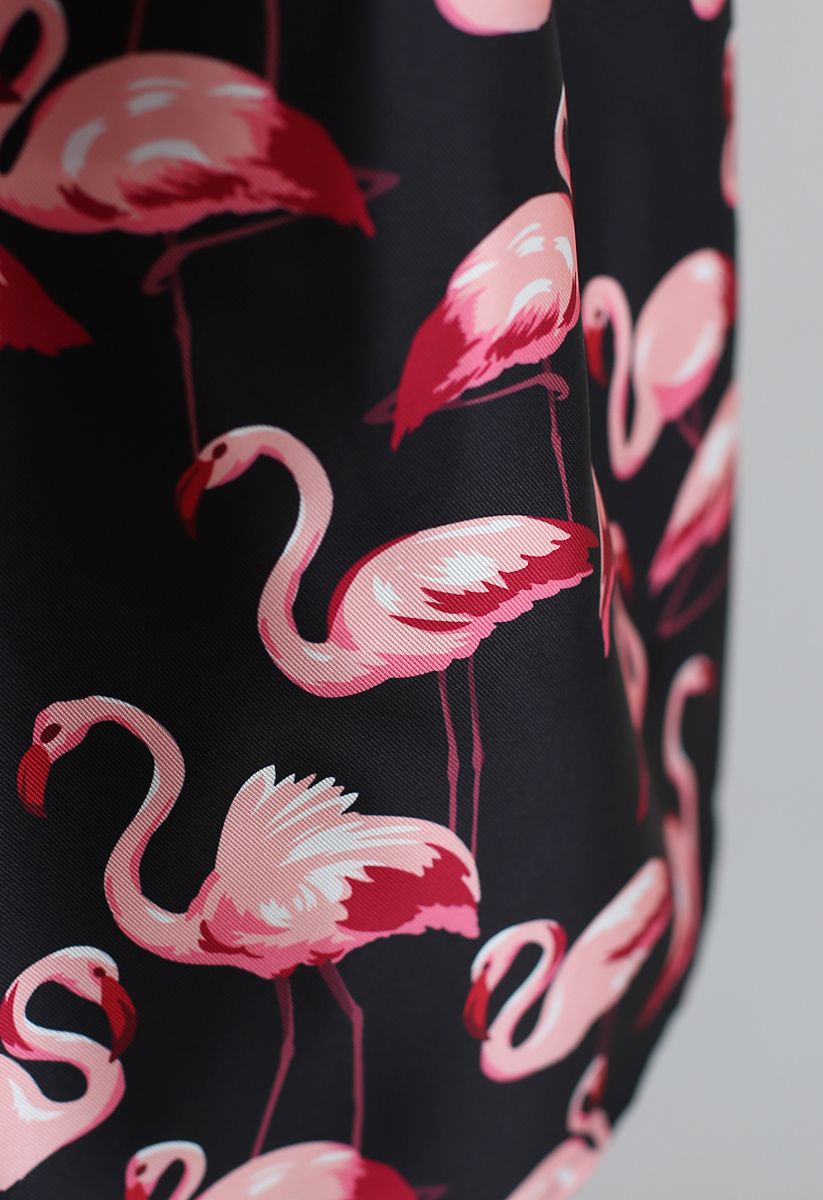 Pink Flamingo Printed Midi Skirt in Black