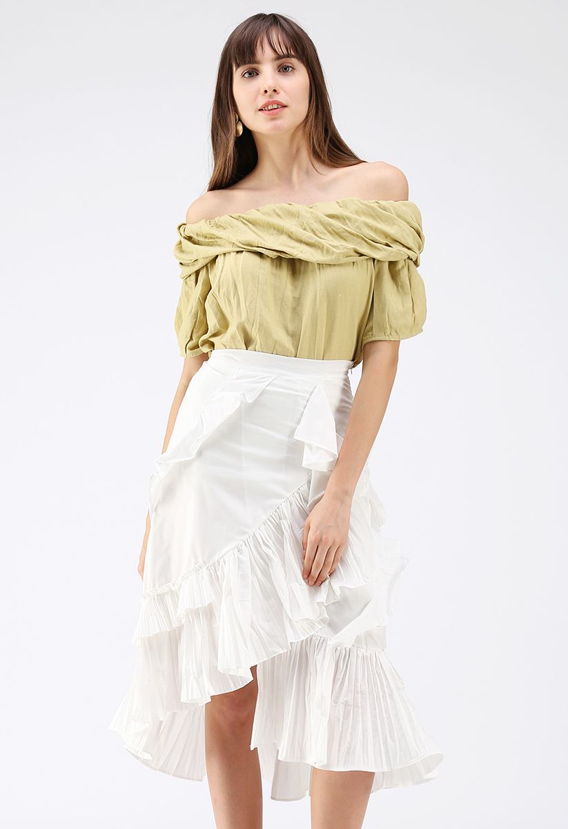 Inspired by Ruffle Asymmetric Tiered Skirt in White