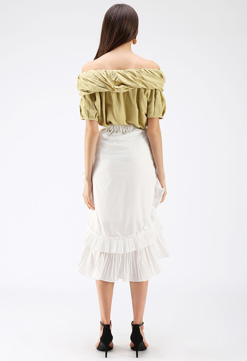 Inspired by Ruffle Asymmetric Tiered Skirt in White