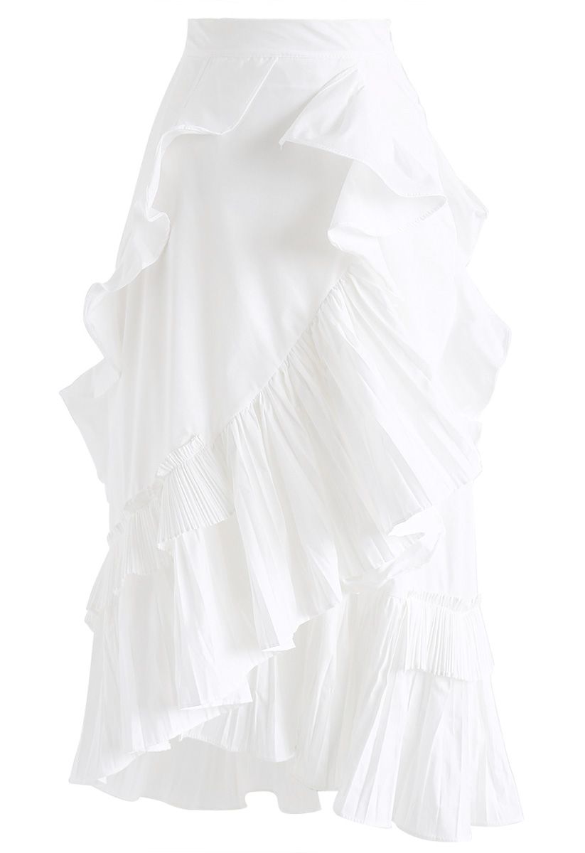 Inspired by Ruffle Asymmetric Tiered Skirt in White