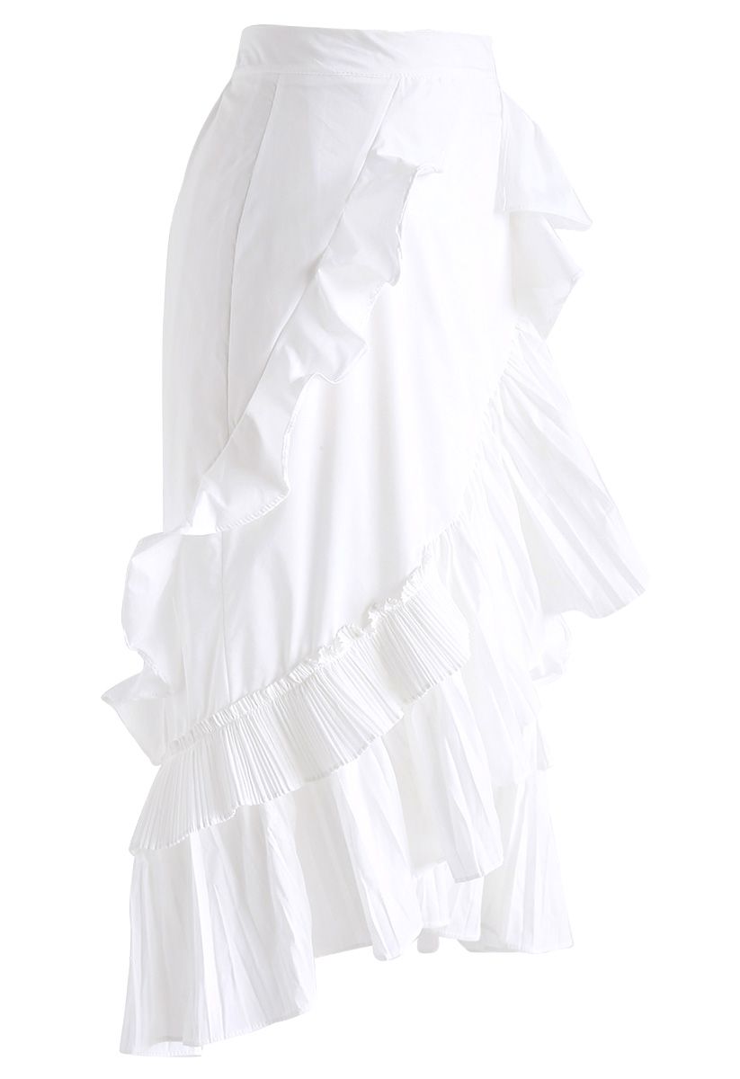 Inspired by Ruffle Asymmetric Tiered Skirt in White