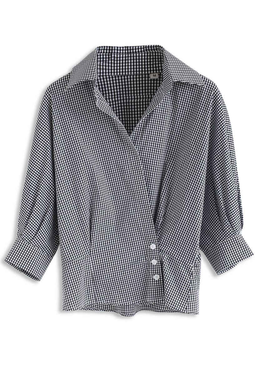 Wrap Up A Vacation Shirt in Black Gingham