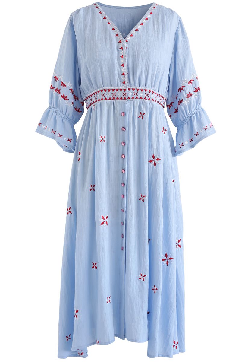 Opposites Attract V-Neck Embroidered Dress