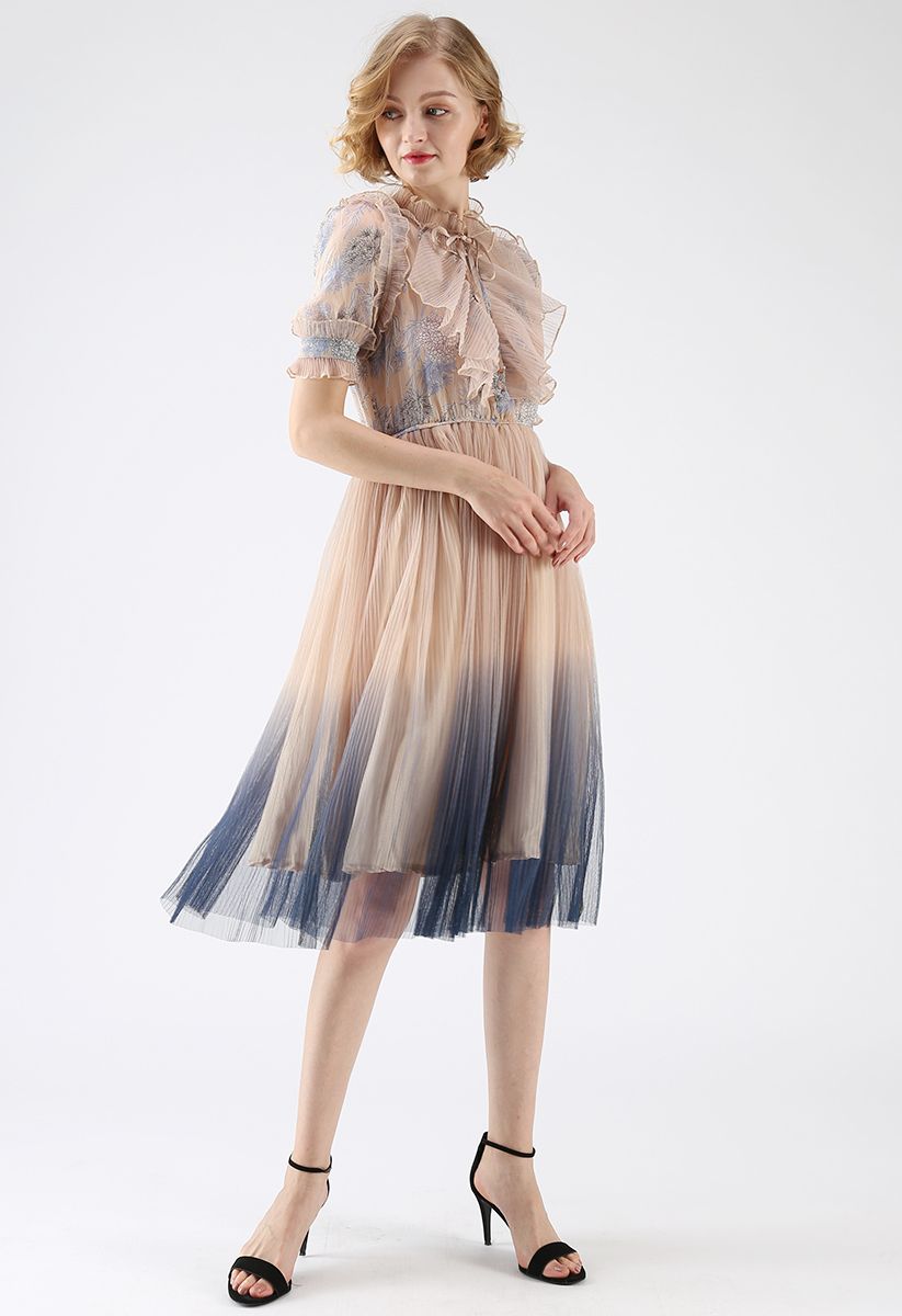 We Know It All Gradient Pleated Mesh Tulle Dress 