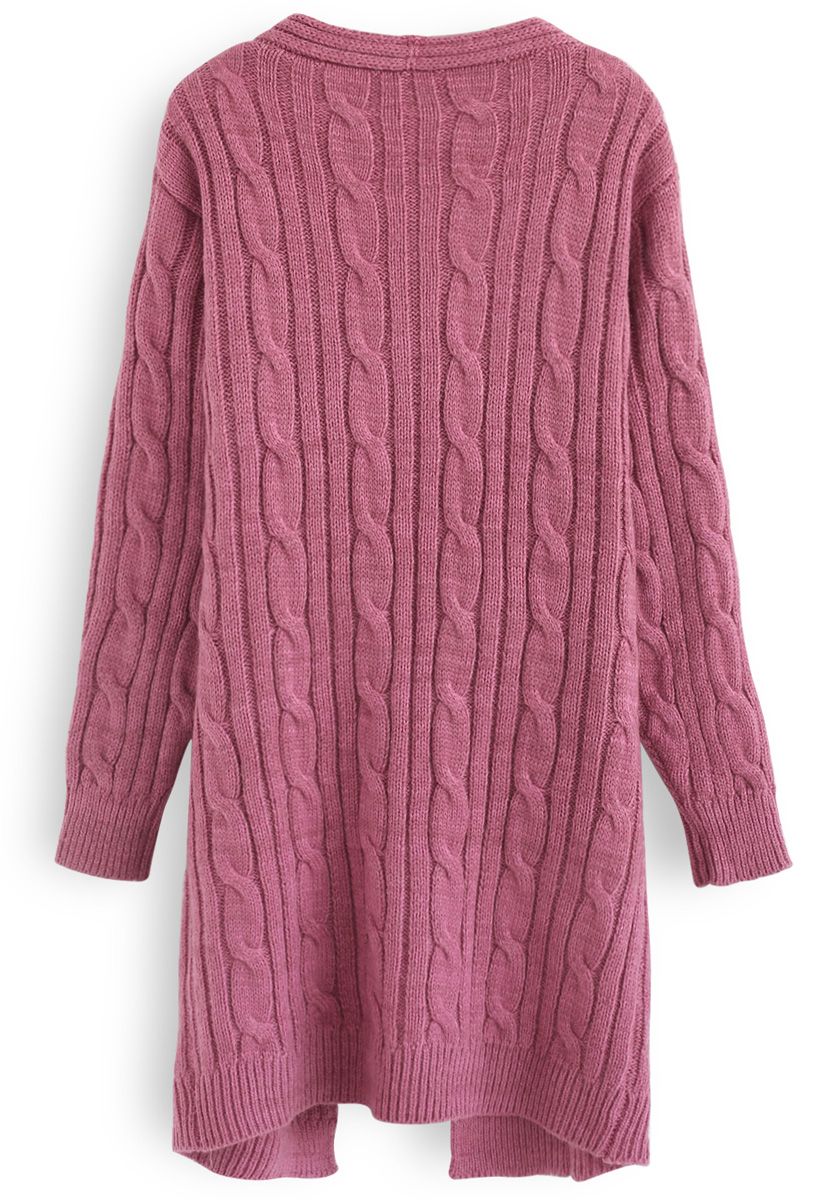 Warmest Hug Cable Knit Longline Cardigan in Berry