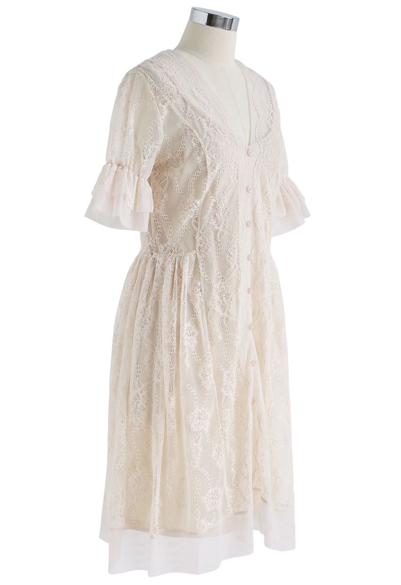 Sing Me to Sleep V-Neck Lace Dress in Cream