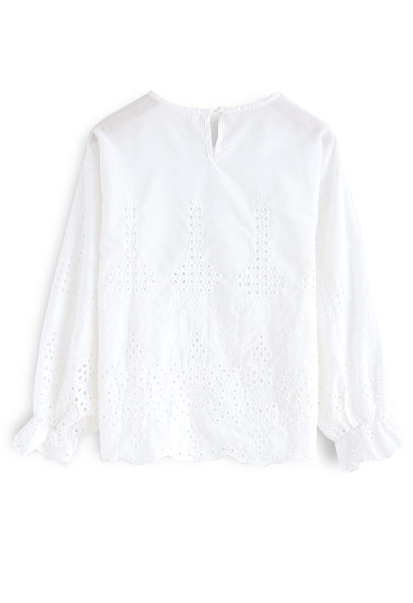 Level Up Eyelet Embroidered Top in White