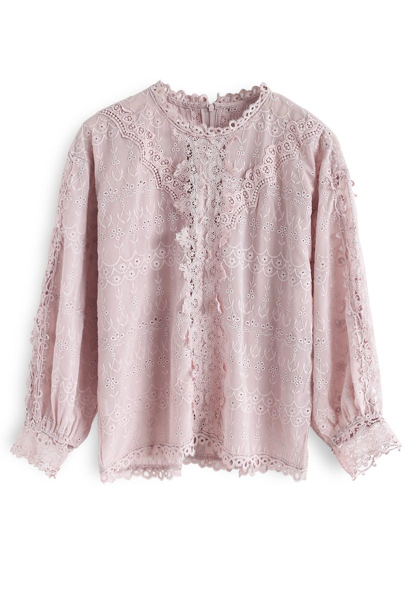 Aroma Once More Embroidered Eyelet Top in Pink