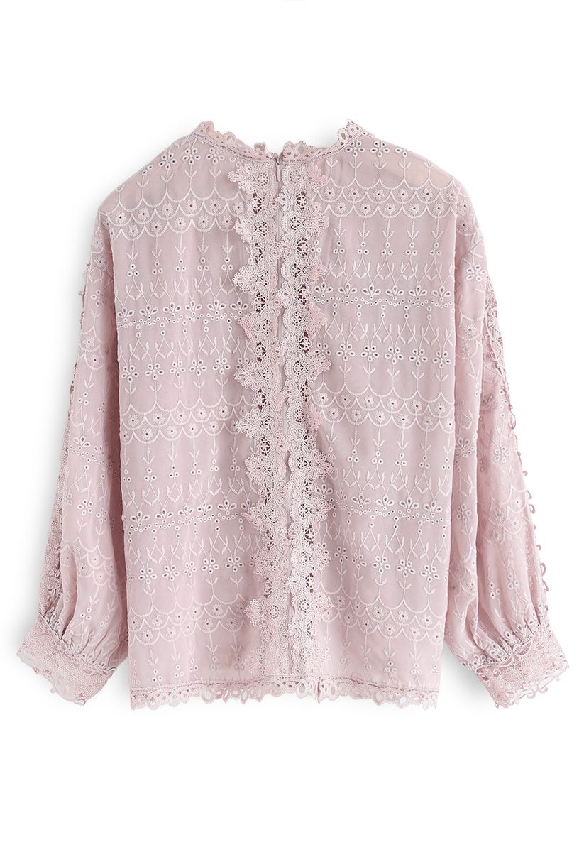 Aroma Once More Embroidered Eyelet Top in Pink