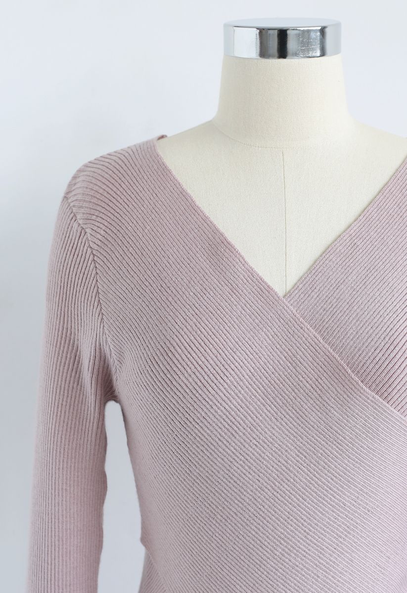 Lust for Freedom Cross Wrap Knit Top in Pink