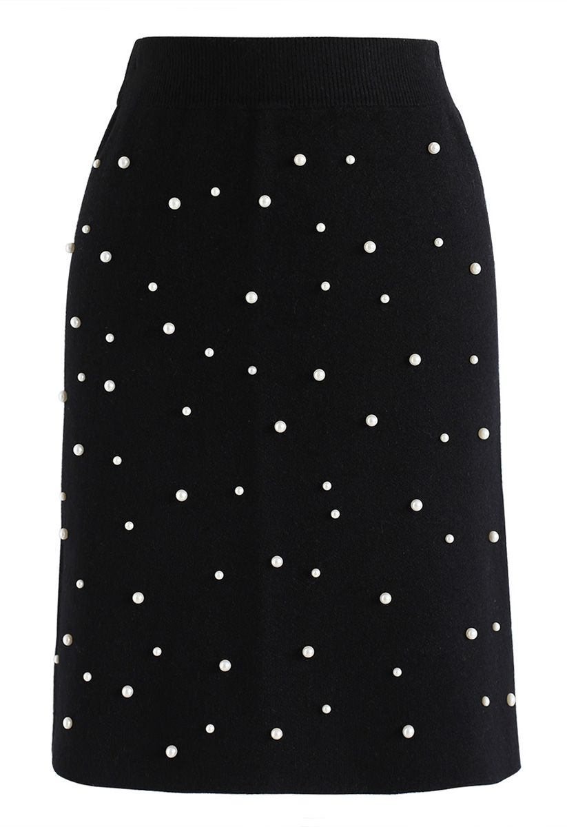 Eternal Pearls Knit Skirt in Black