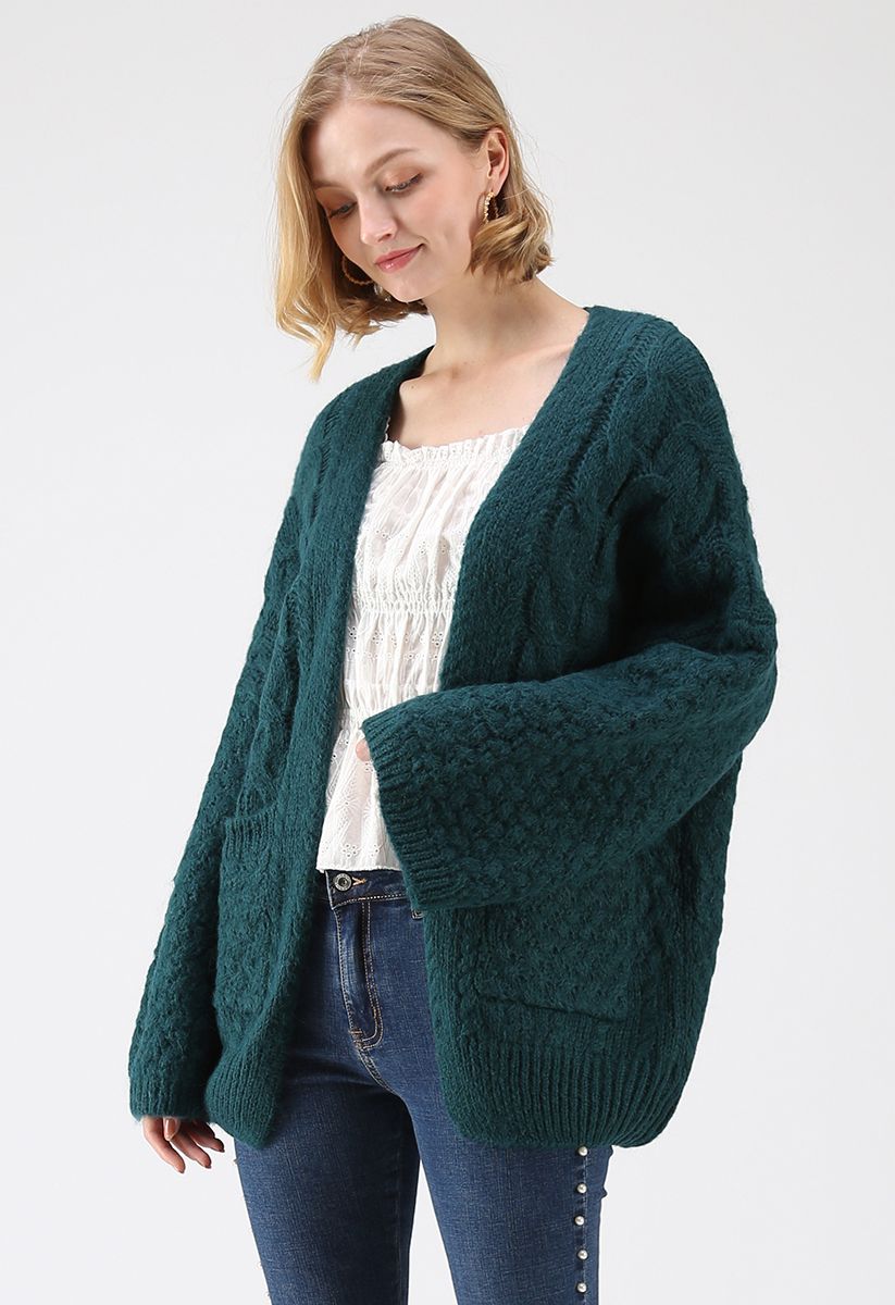 Back in Time Knit Cardigan in Dark Green