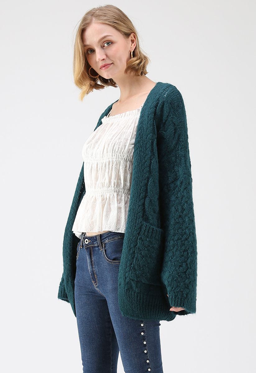 Back in Time Knit Cardigan in Dark Green