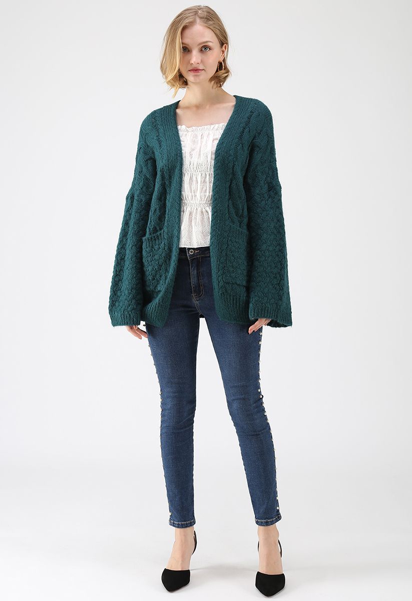 Back in Time Knit Cardigan in Dark Green