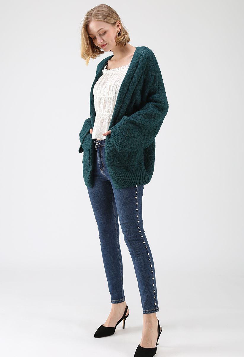 Back in Time Knit Cardigan in Dark Green