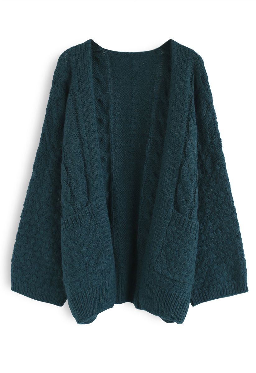 Back in Time Knit Cardigan in Dark Green