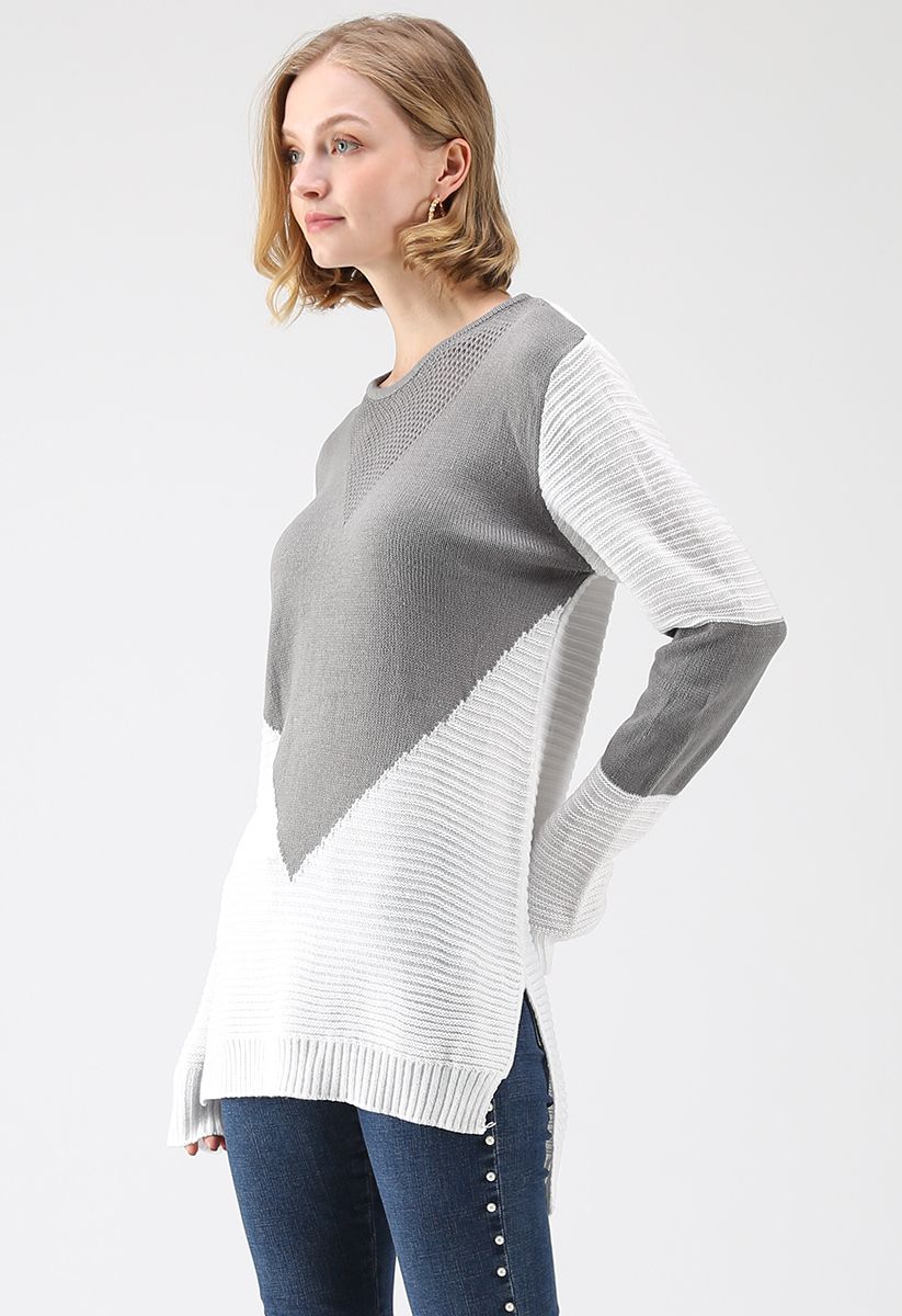 Color Blocking Longline Sweater in Grey