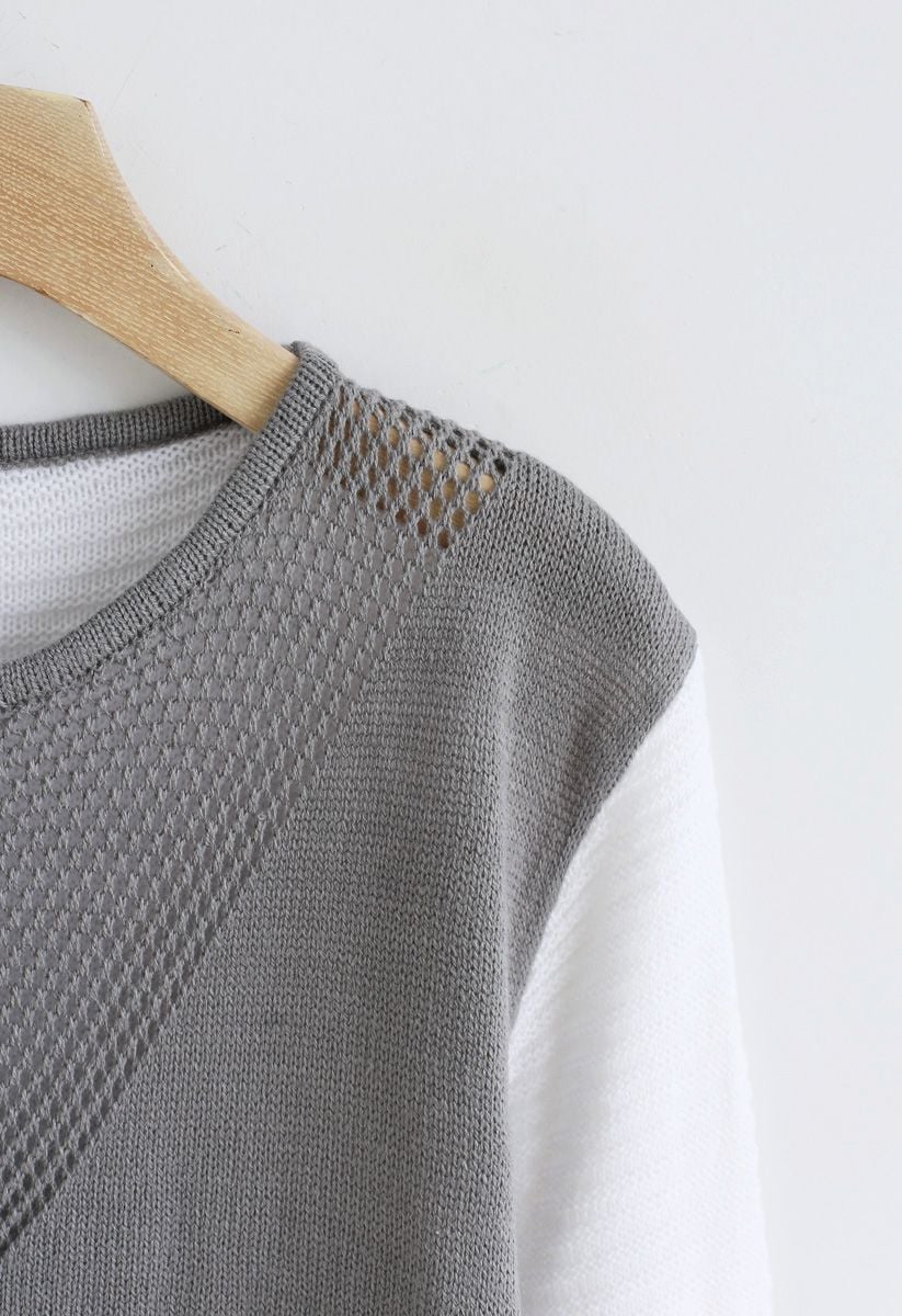 Color Blocking Longline Sweater in Grey