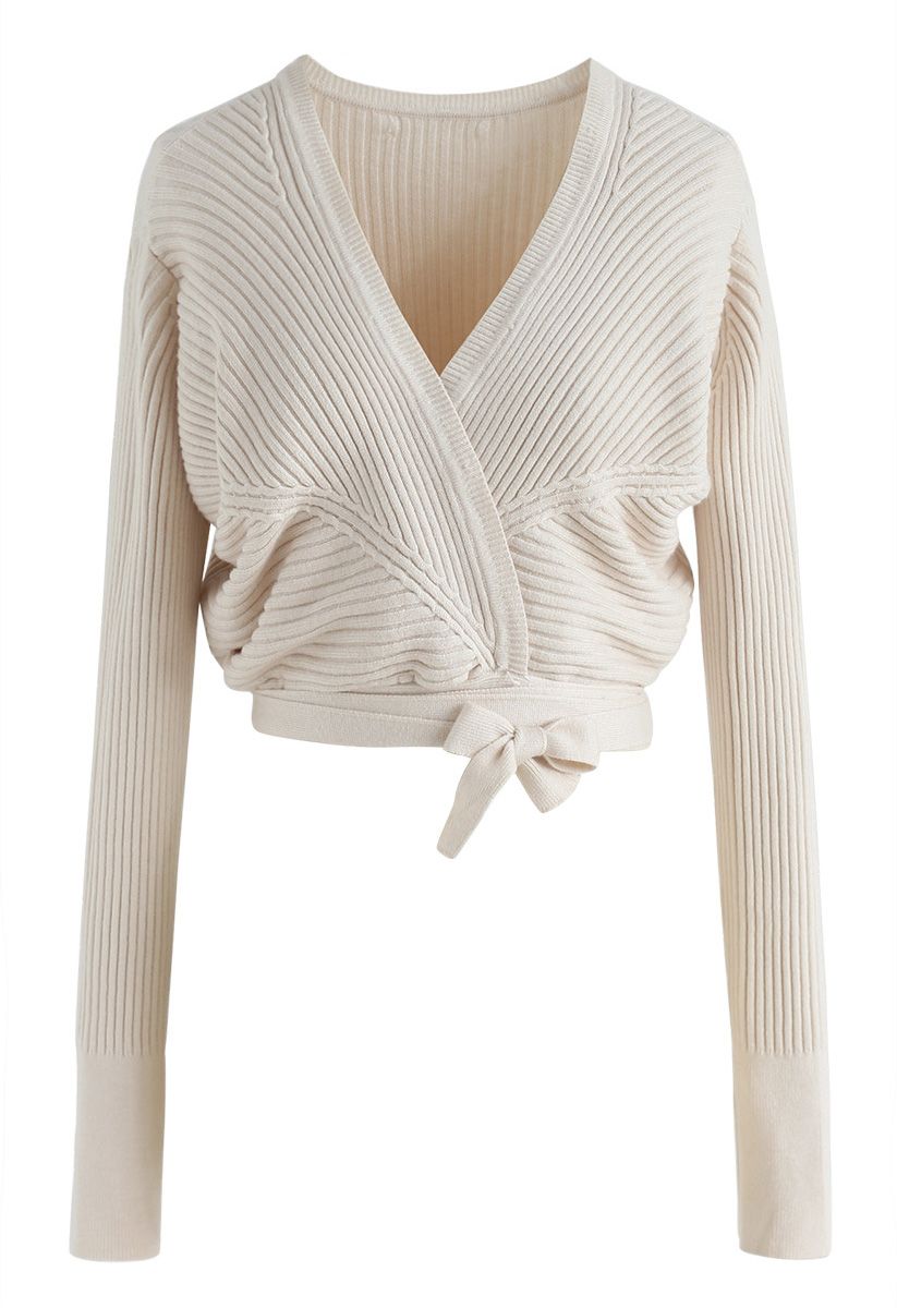 True Colors Knit Wrap Top in Ivory - Retro, Indie and Unique Fashion