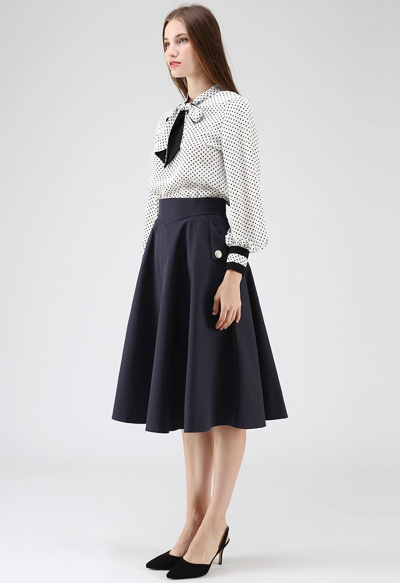 Classic Simplicity A-Line Midi Skirt in Navy