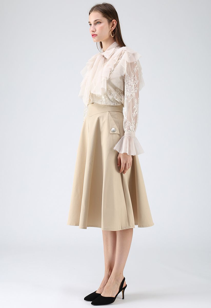 Classic Simplicity A-Line Midi Skirt in Light Tan