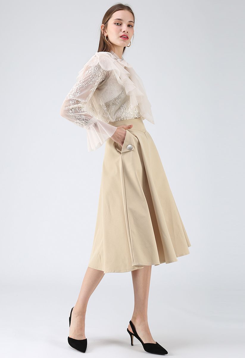 Classic Simplicity A-Line Midi Skirt in Light Tan